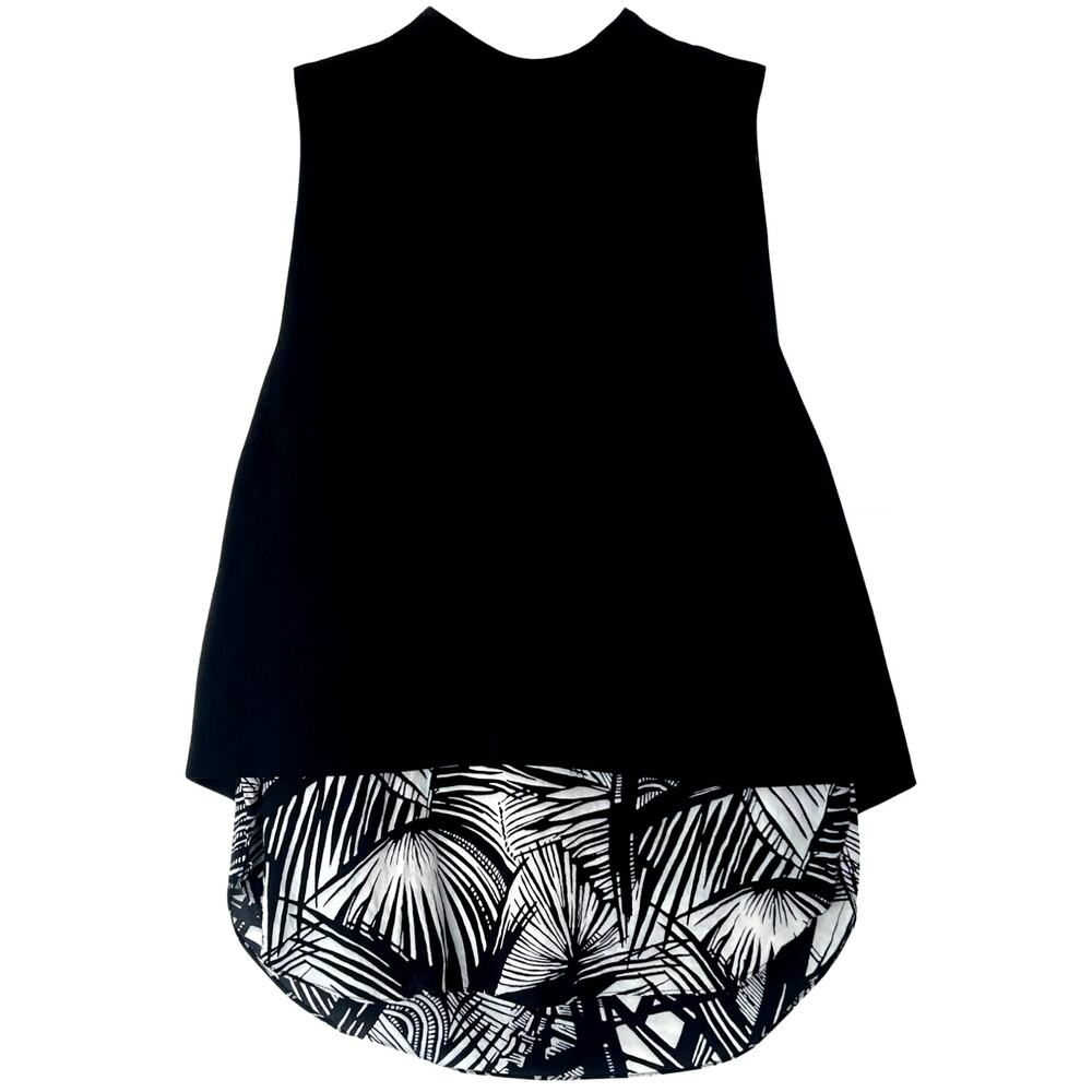 Elizabeth and James Black Sleeveless Swing Top Open Back Print Underlayer Size M